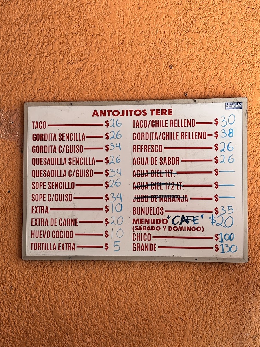 Antojitos Tere Menu - Image 1